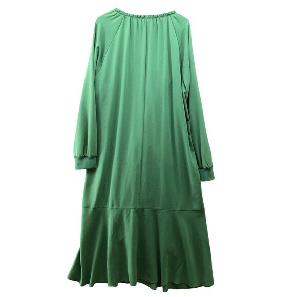 TIBI Savanna Crepe Ruffle Neck Midi Dress Green Womens Size 4 Long Sleeve - Picture 3 of 12